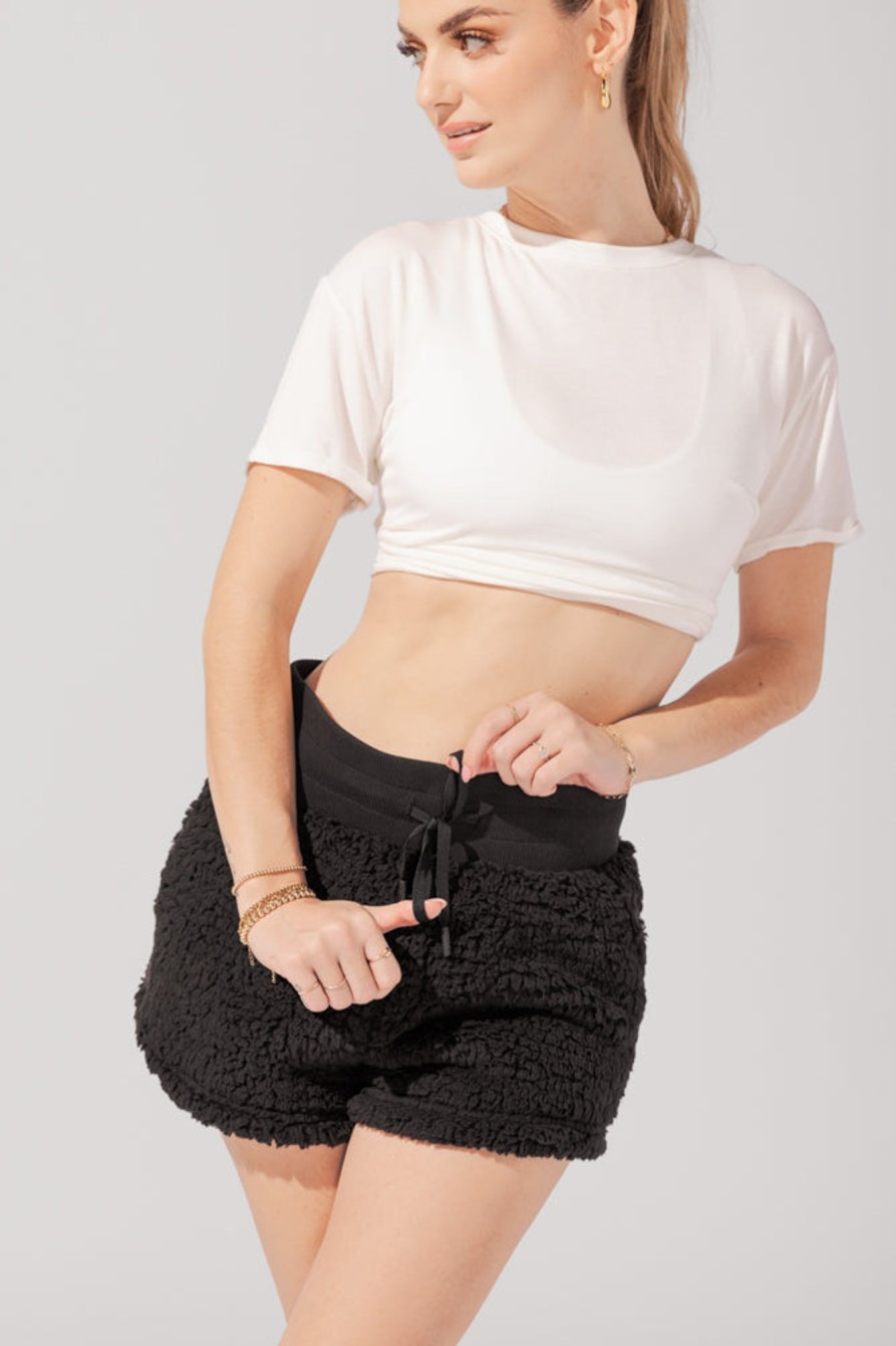 Bottoms POPFLEX | Faux Sherpa Short With Pockets - Black