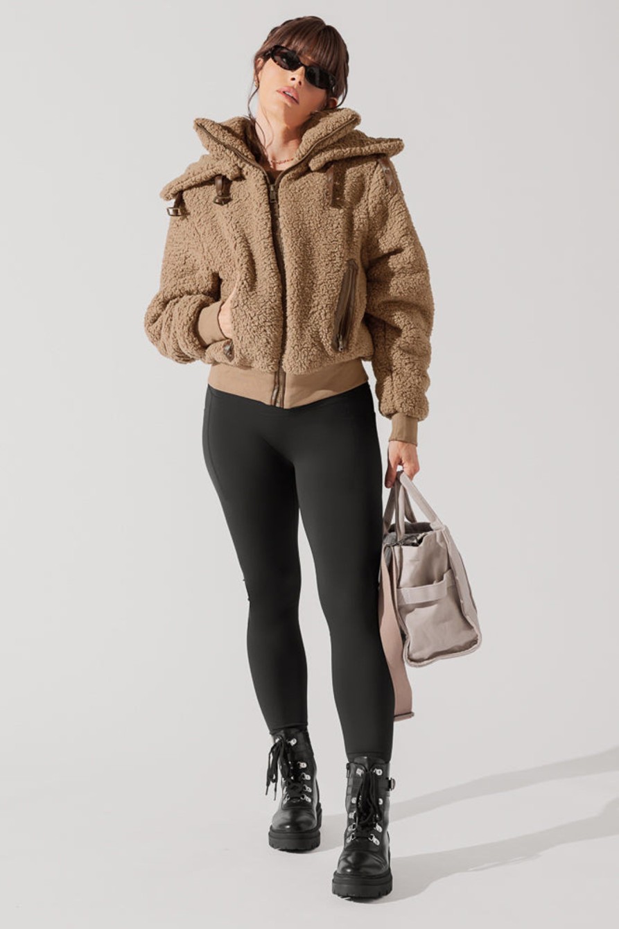 Tops POPFLEX | The Kinsley Bomber Jacket In Faux Sherpa - Teddy Bear Brown