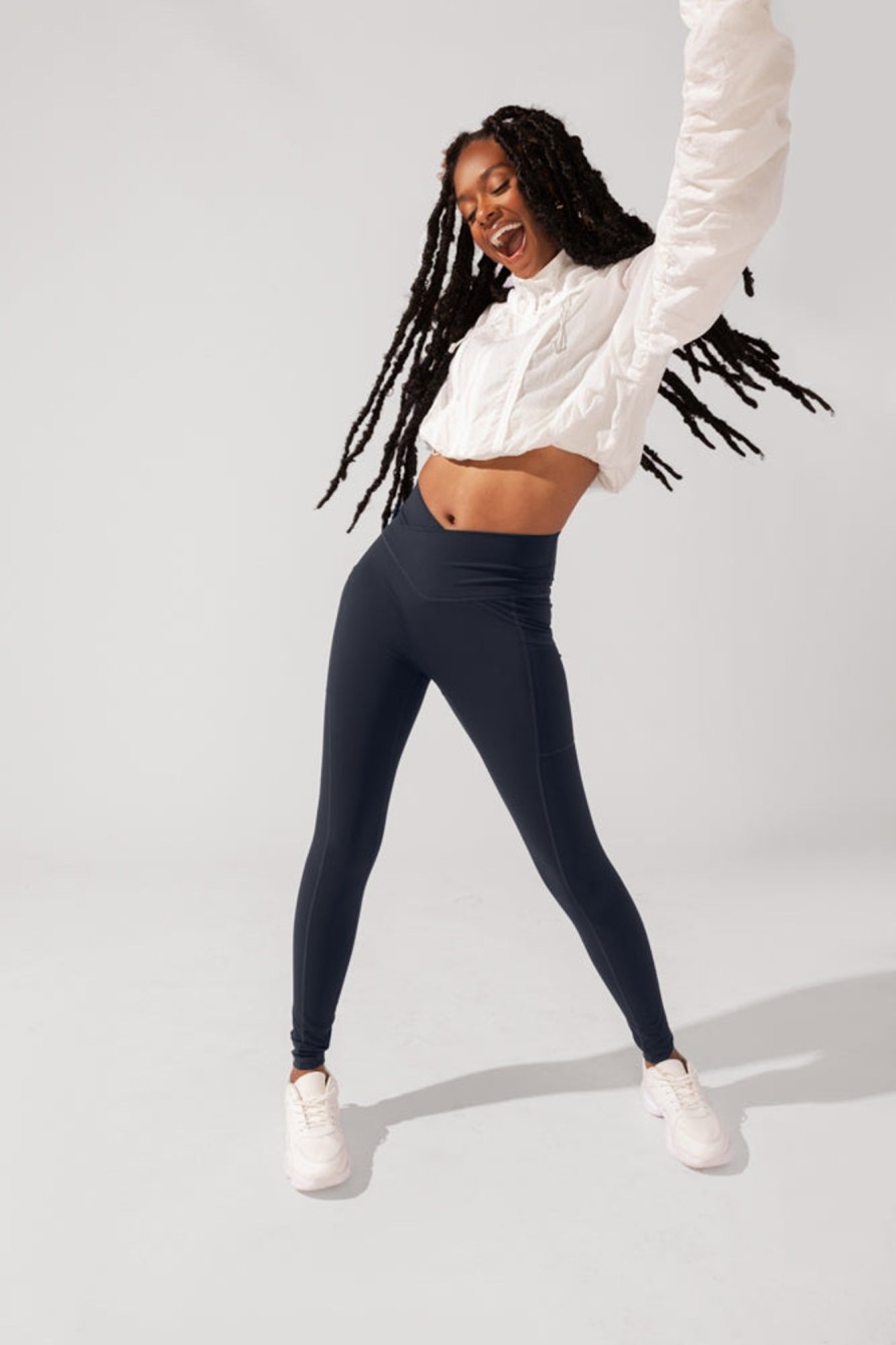 Bottoms POPFLEX | Crisscross Hourglass® Leggings With Pockets (Soft Touch) - Smoky Navy