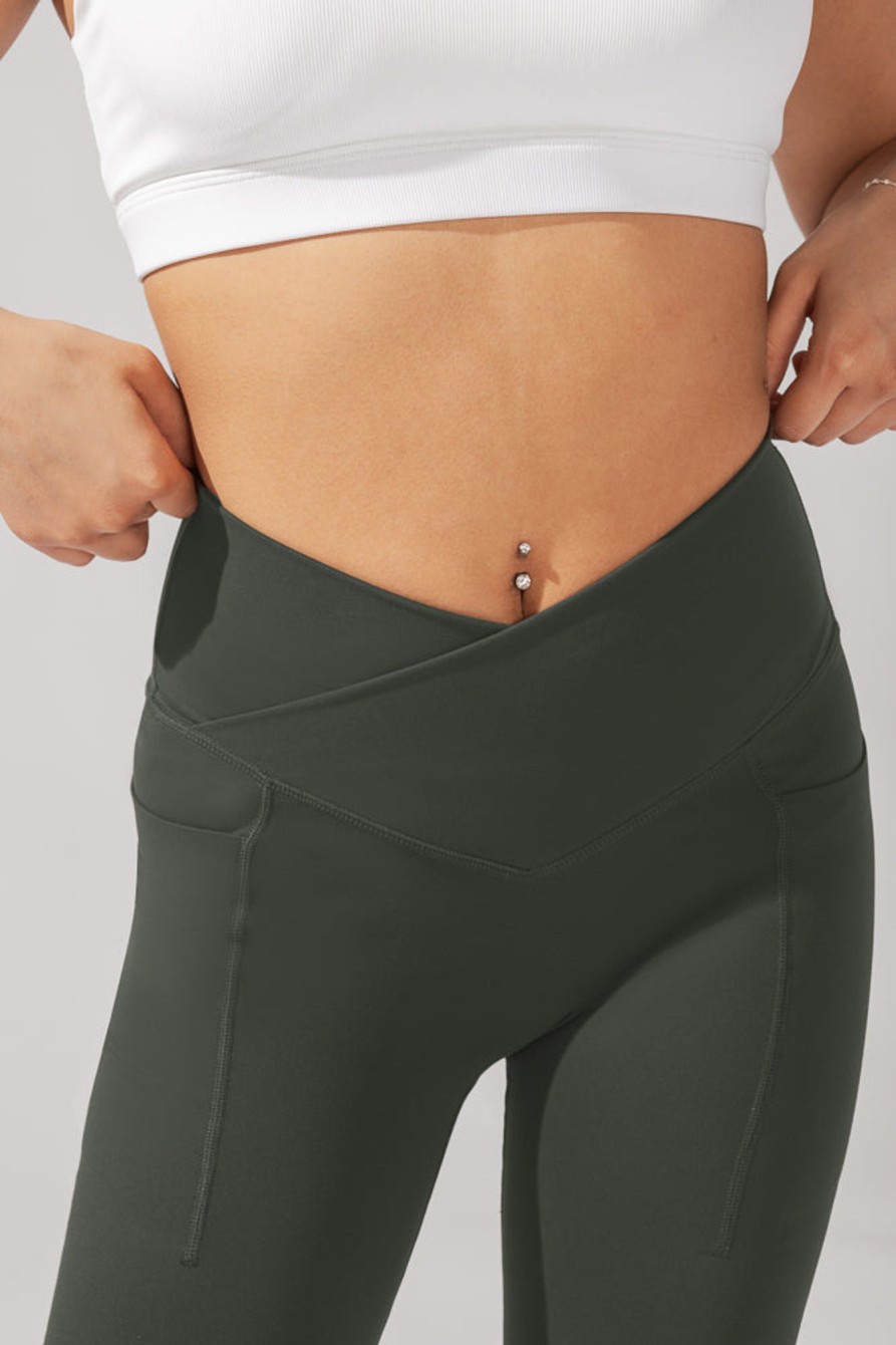 Bottoms POPFLEX | Crisscross Hourglass® Flared Leggings With Pockets (Soft Touch) - Fore