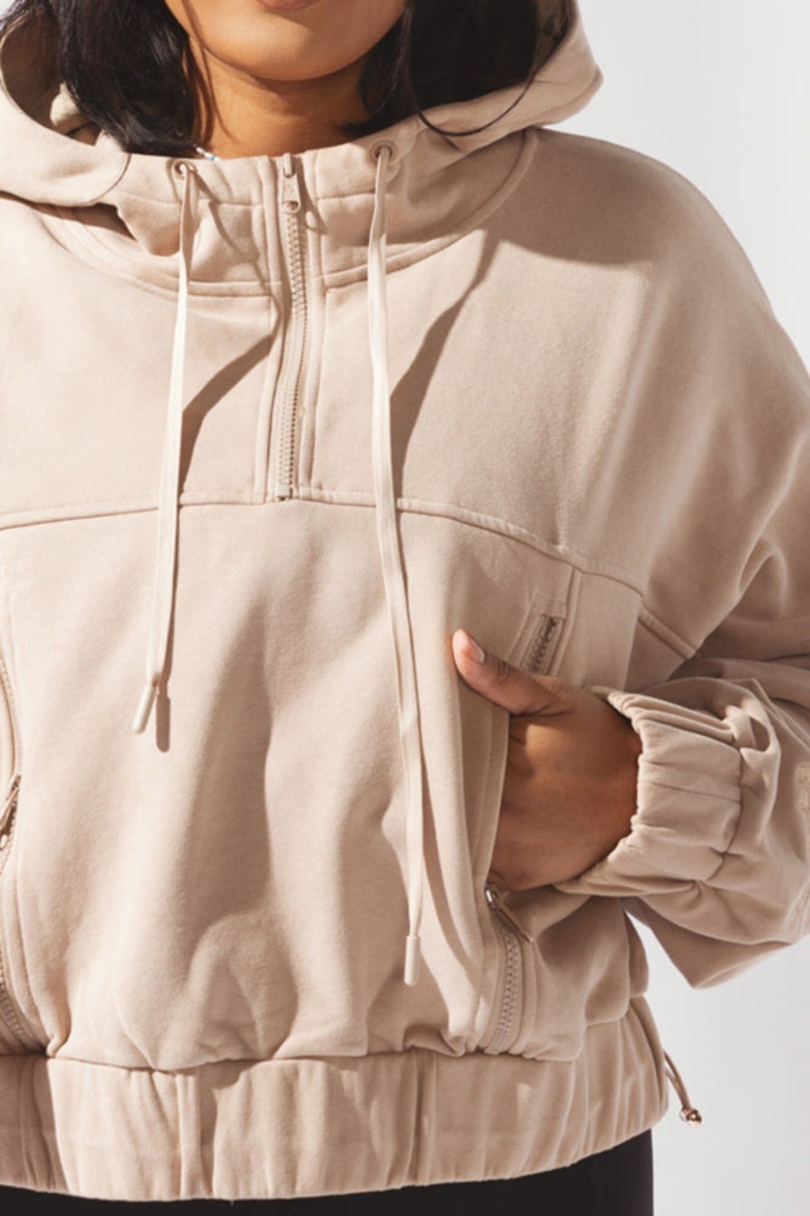 Tops POPFLEX | Half Zip Warm Up Hoodie - Latte