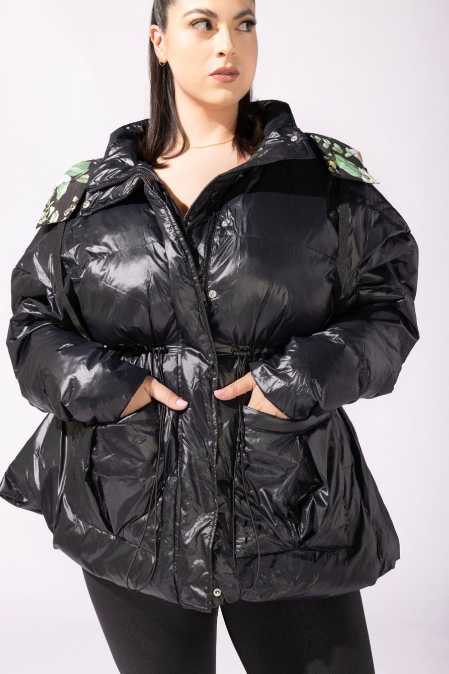 Tops POPFLEX | Pearl Peplum Puffer Jacket - Black